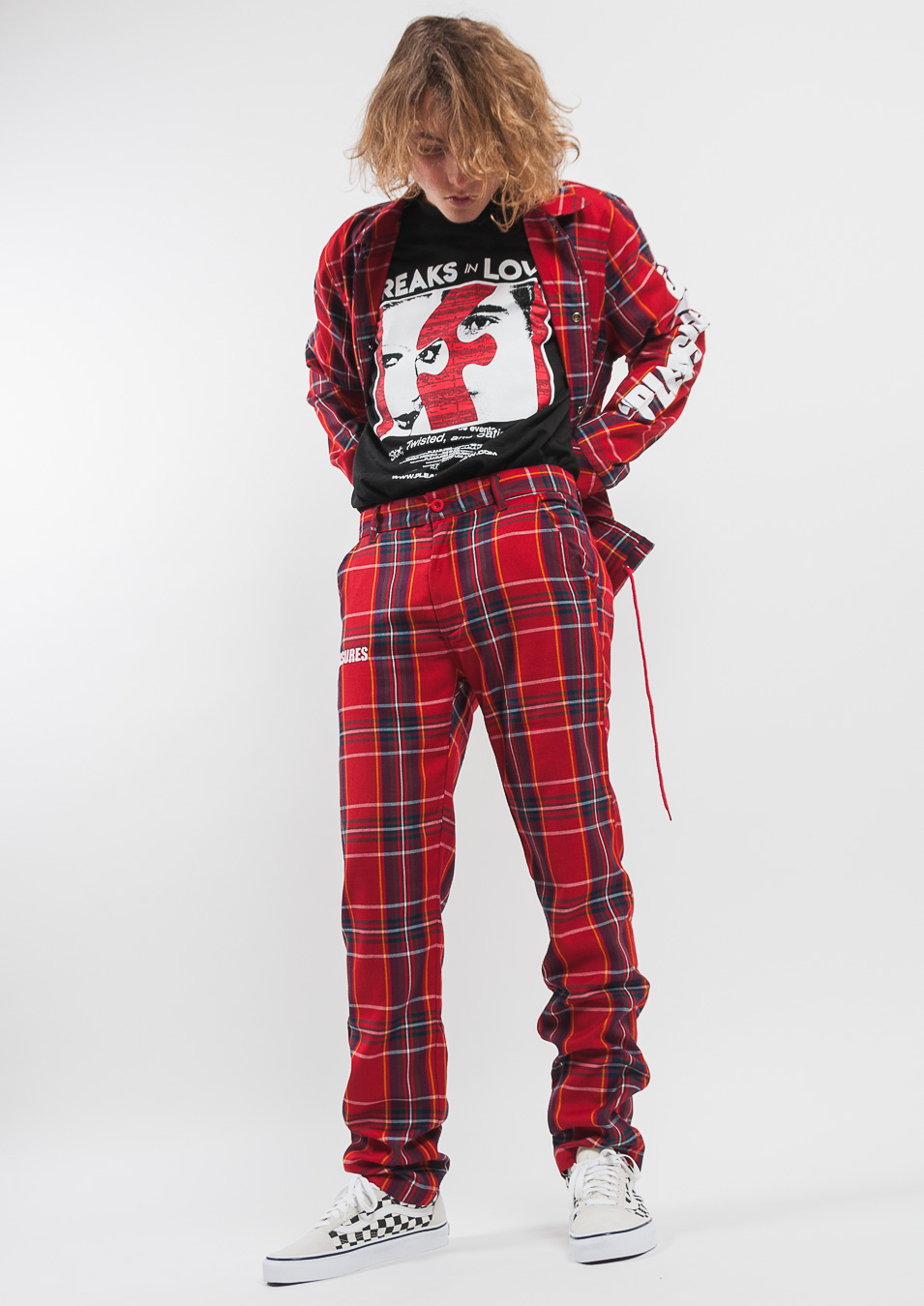 Kalhoty Pleasures Rudeboy Plaid Pants Red