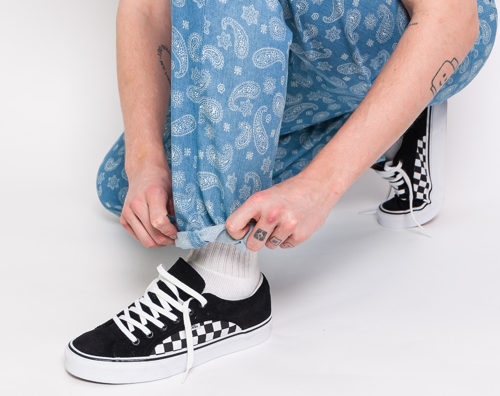 Kalhoty Pleasures Paisley Denim Pant Washed Denim