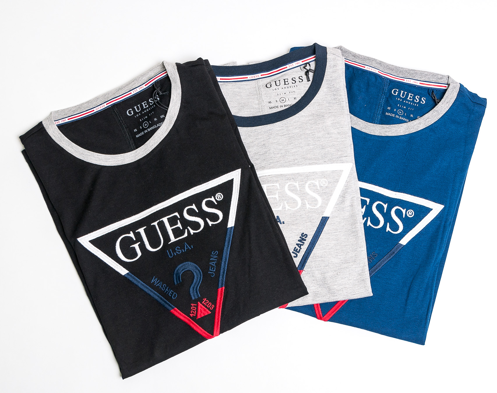 Triko Guess CN SS Triple Triangle Tee Manor Blue G7M9
