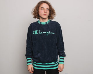 Mikina Champion Crewneck Sweatshirt Classic Logo Navy/Green 211685 BS501 NNY/FL