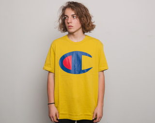 Triko Champion Crewneck T-Shirt Huge Logo Acid Yellow 211984 YS031 WAX