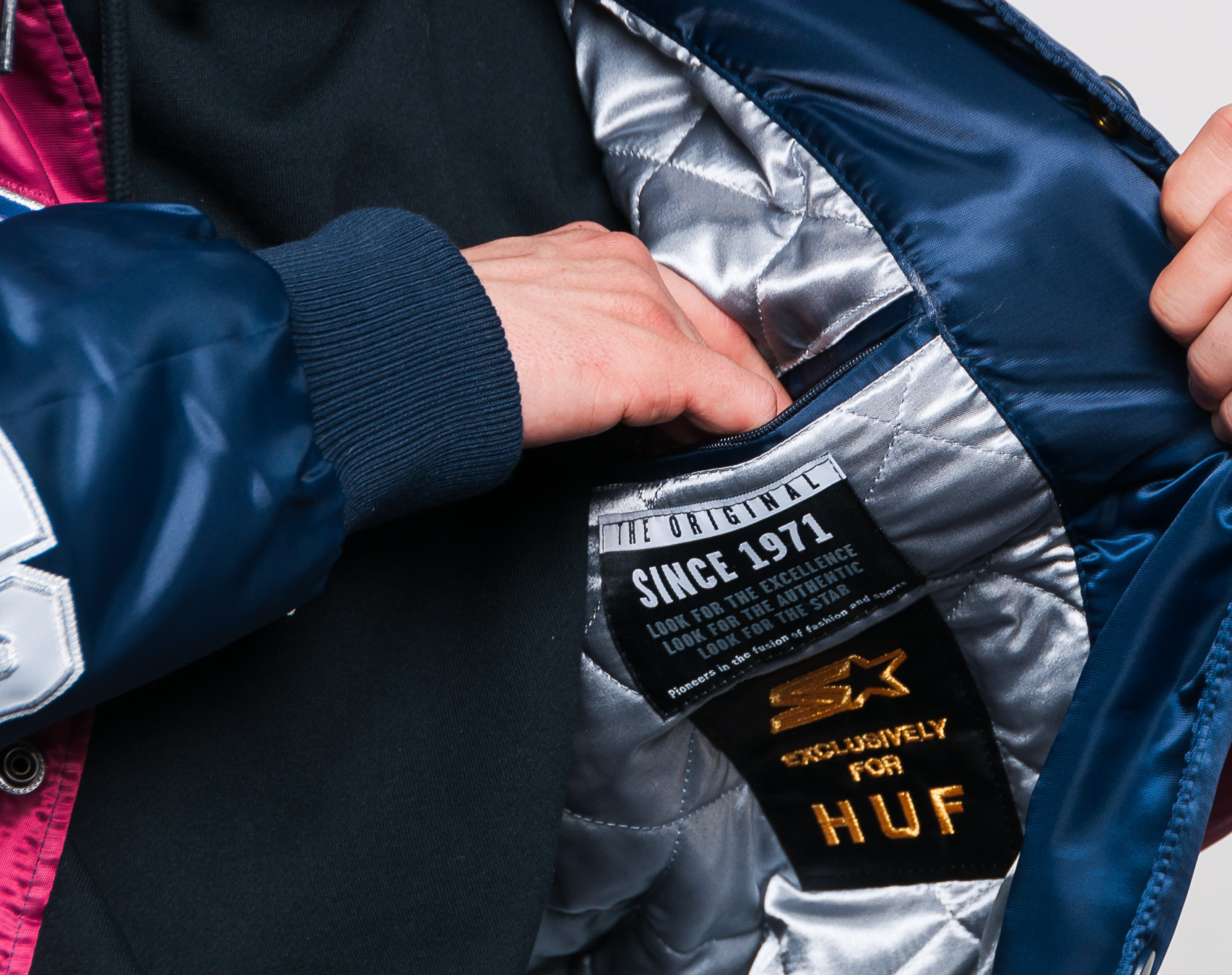 Bunda HUF Satin Jacket HUF x Starter Navy