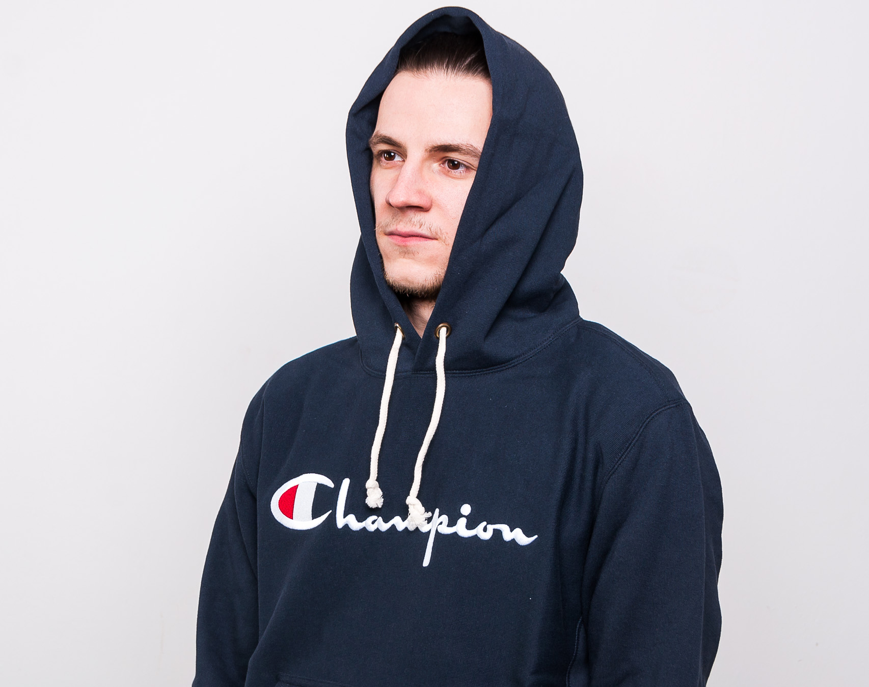 Mikina Champion Hooded Sweatshirt Brushed Fleece Classic Logo Navy