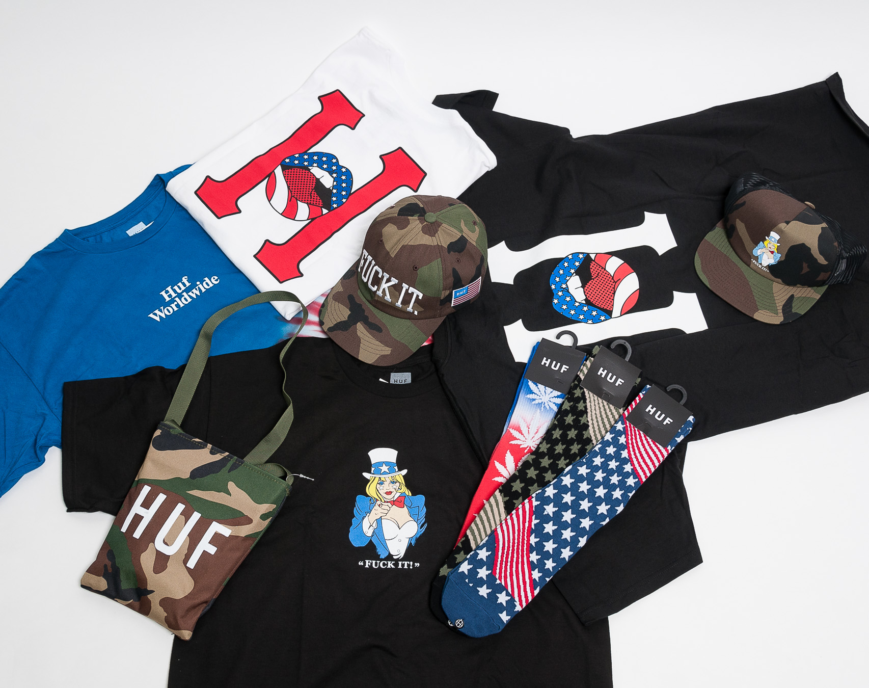 Kšiltovka HUF Miss America FU Trucker Woodland Camo Snapback