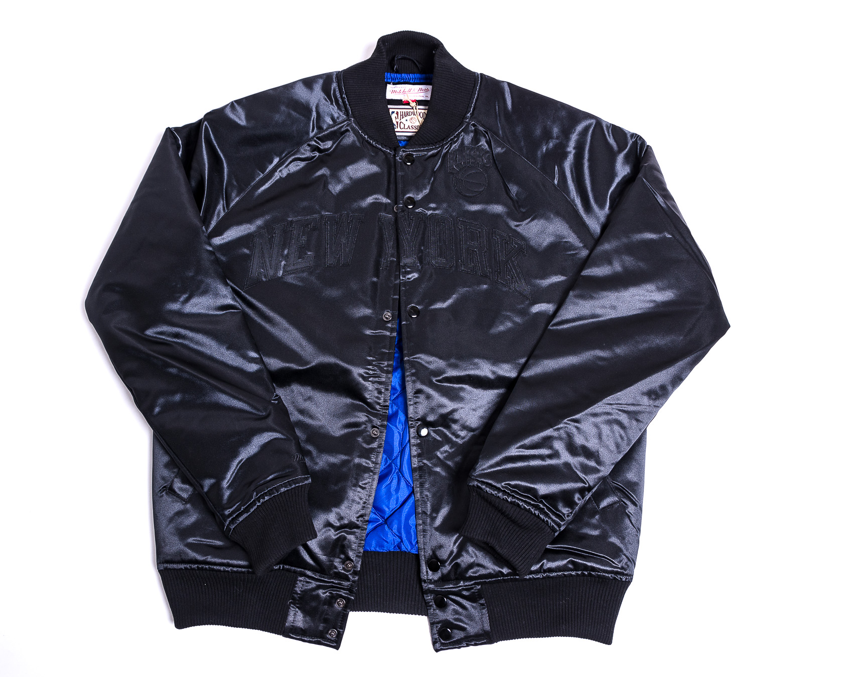 Bunda pánská Mitchell & Ness New York Knicks Tough Season Satin Jacket Tonal Black