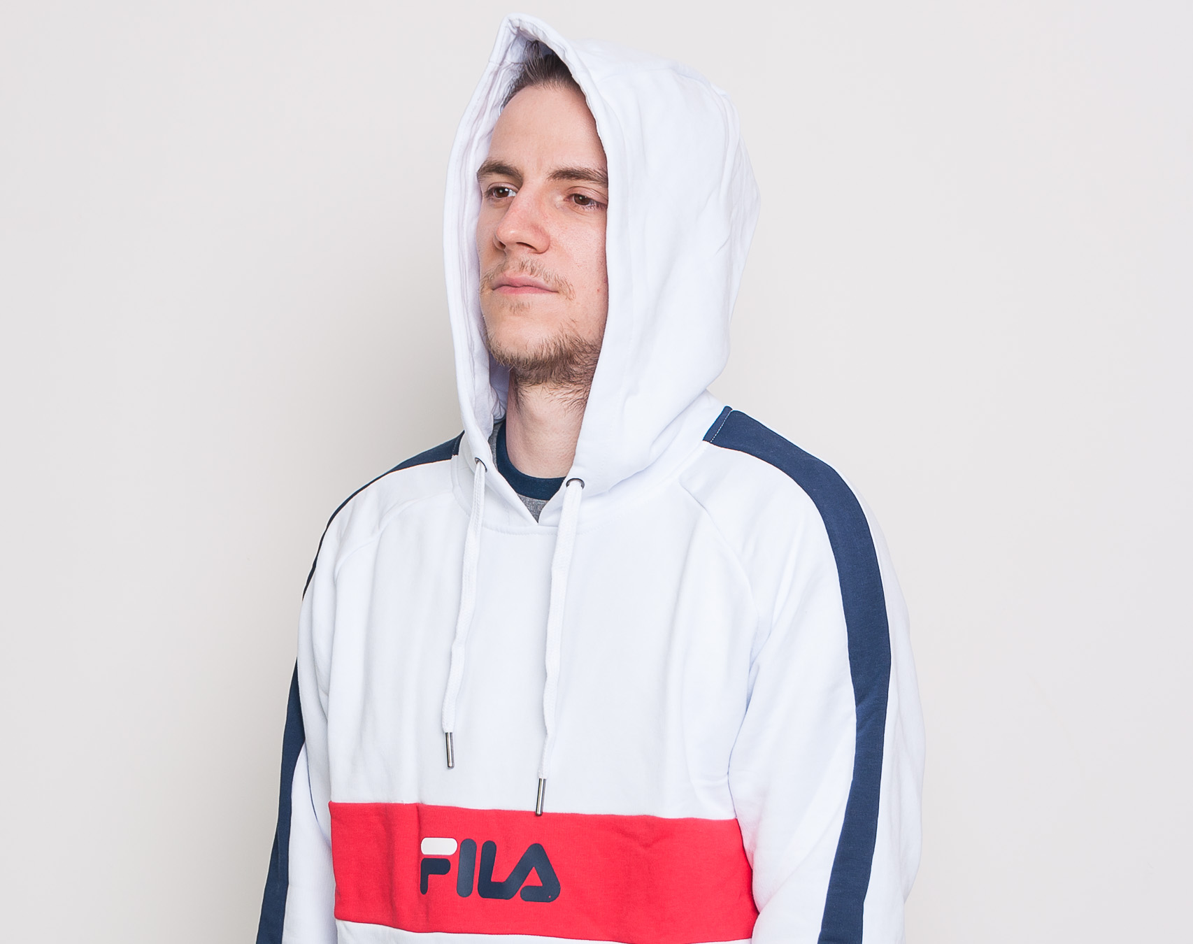 Mikina FILA Jeremy Blocket Sweater Hoody Bright White/Black Iris/True Red